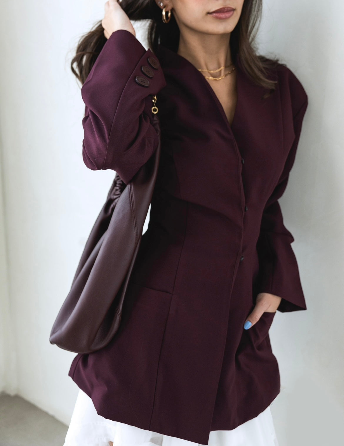 FRANKIE cinched blazer / Maroon