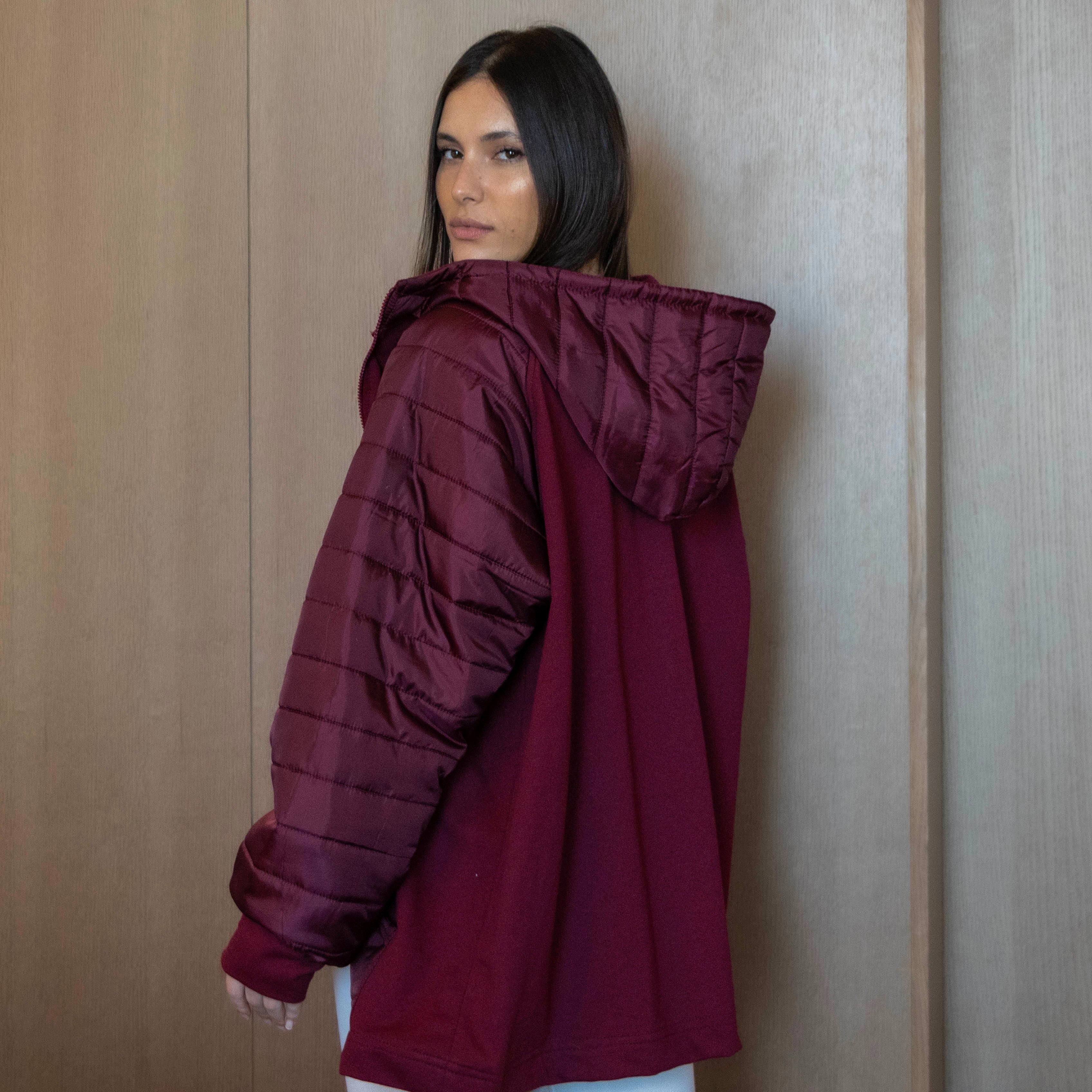 Contrasting puffer sleeves jacket - Maroon