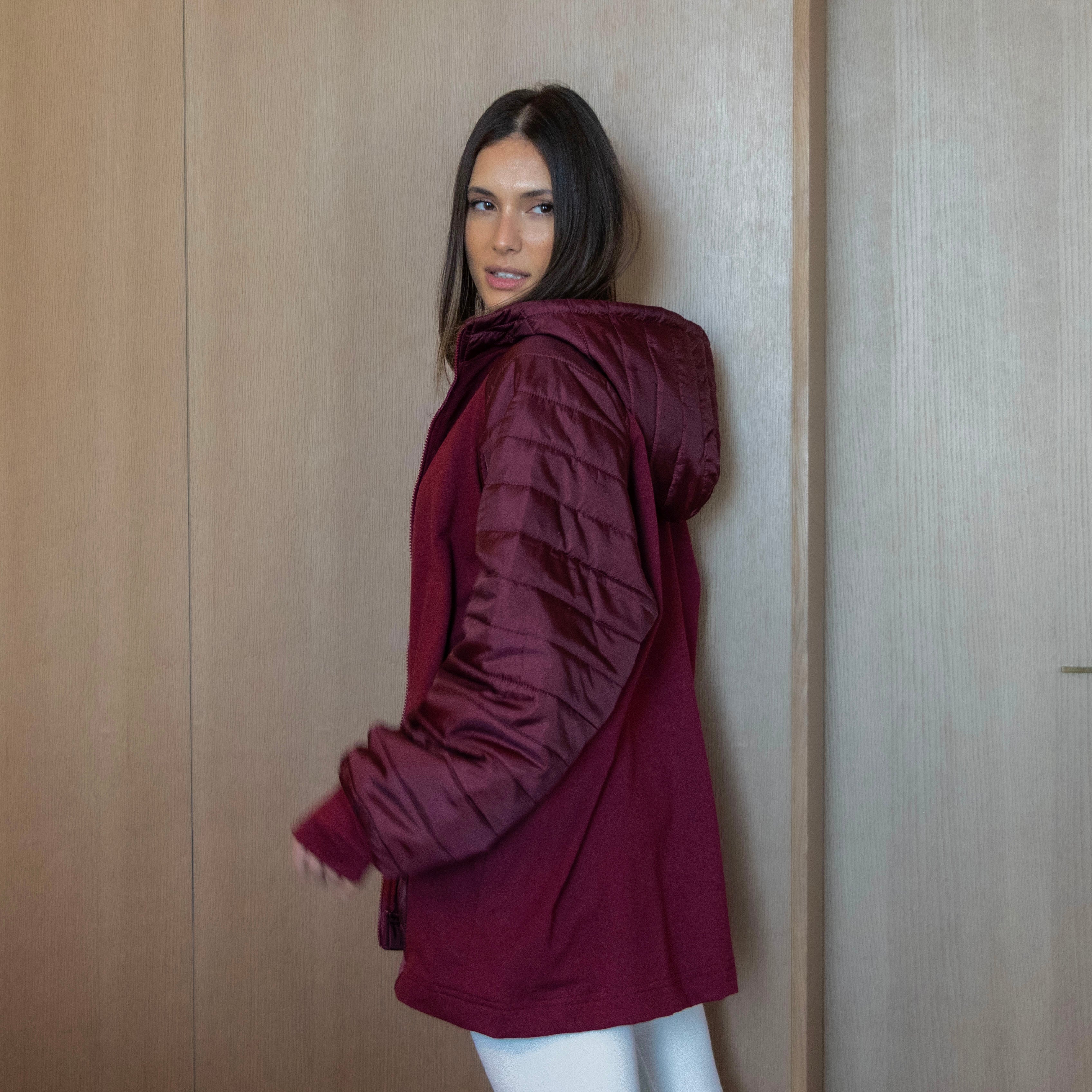 Contrasting puffer sleeves jacket - Maroon