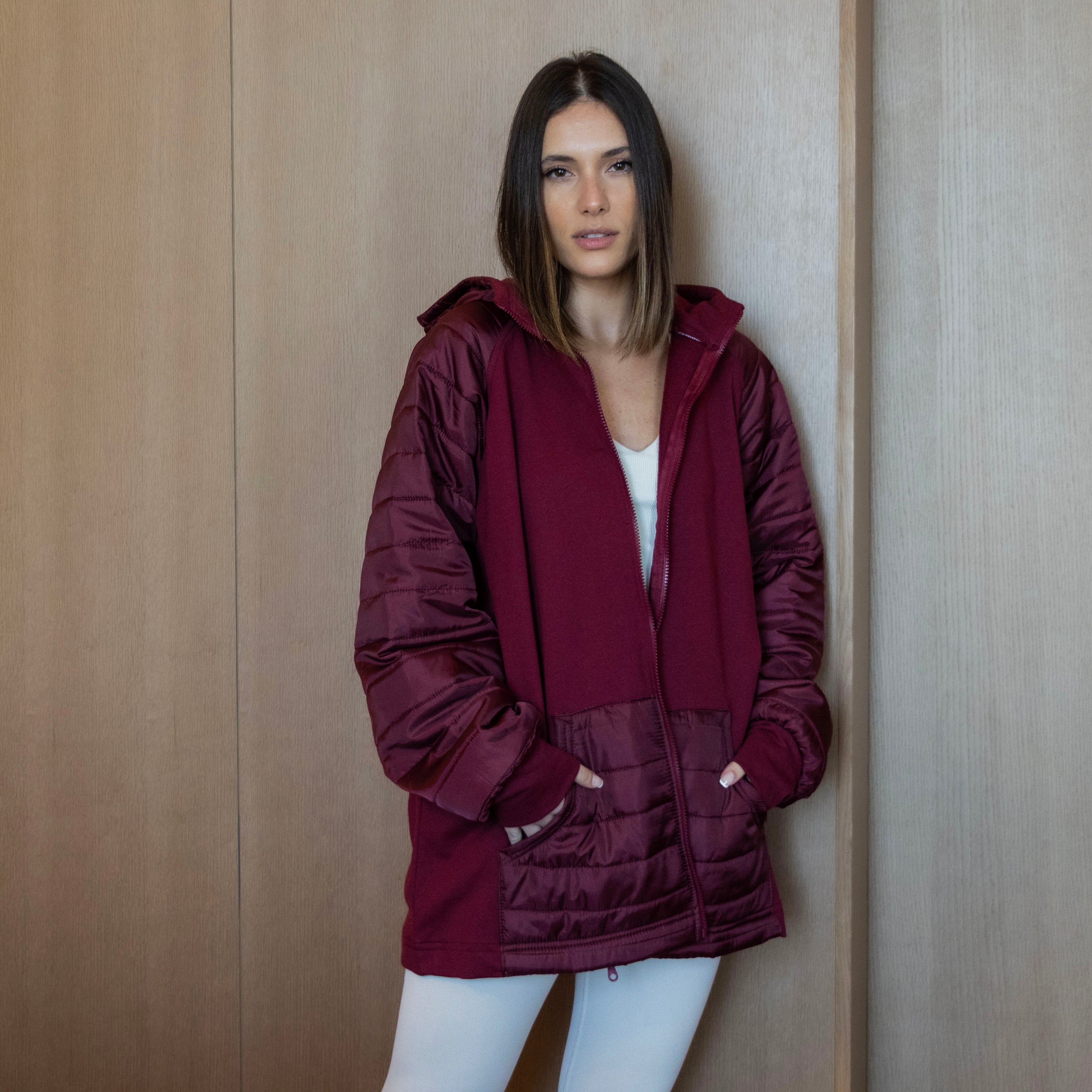 Contrasting puffer sleeves jacket - Maroon